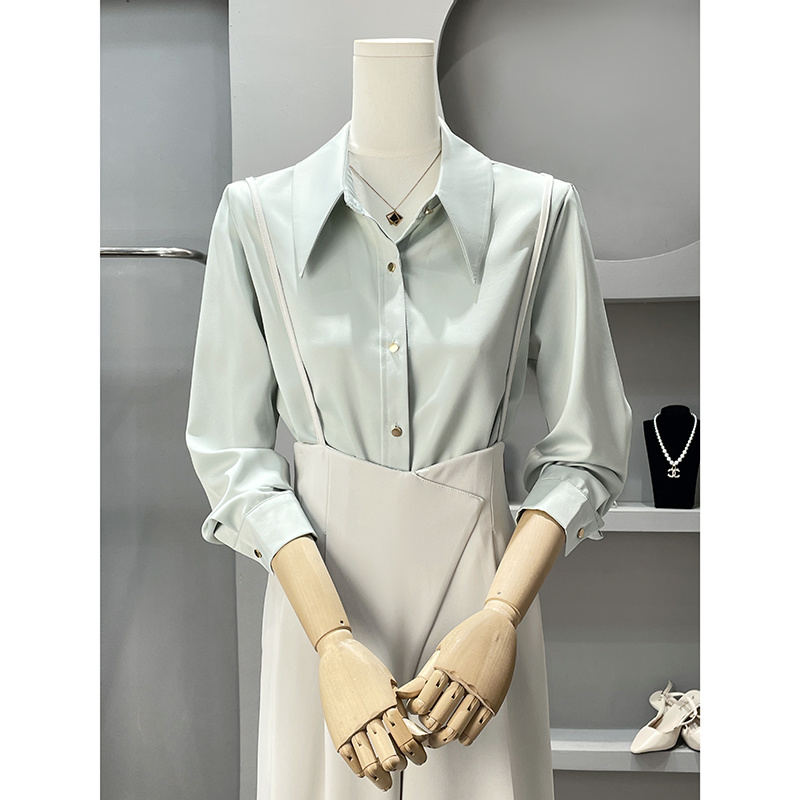 Women Formal Wear Korean - Langarm-Shirts für Damen, Chiffon-Bluse, schmale Passform,
