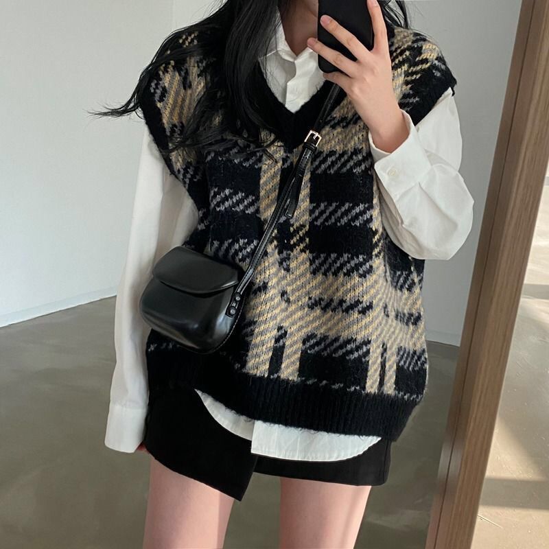 Women Formal Wear Korean - Karierte Damenpullover, Oberteile, 2025, zum Arbeiten,