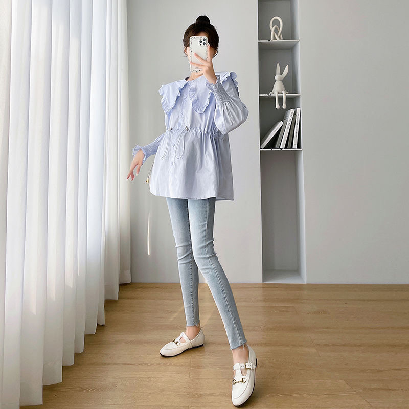 Women Formal Wear Korean - Langarmshirts Damen Baumwolle Plaid Button Down