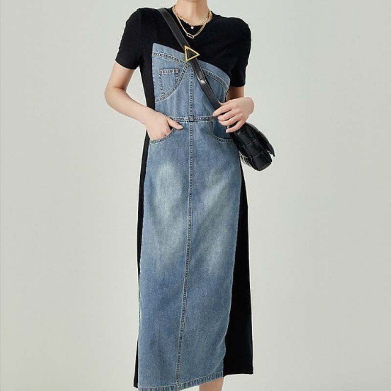 Formal Wear Gowns For Women - Denim Kleid Frauen Lange Kleider Rundhals