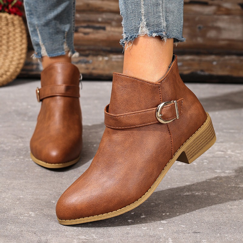 Women Formal Wear Shoes - Damen Herbst-Winter Stiefeletten mit Seitenreißverschluss, Blockabsatz,