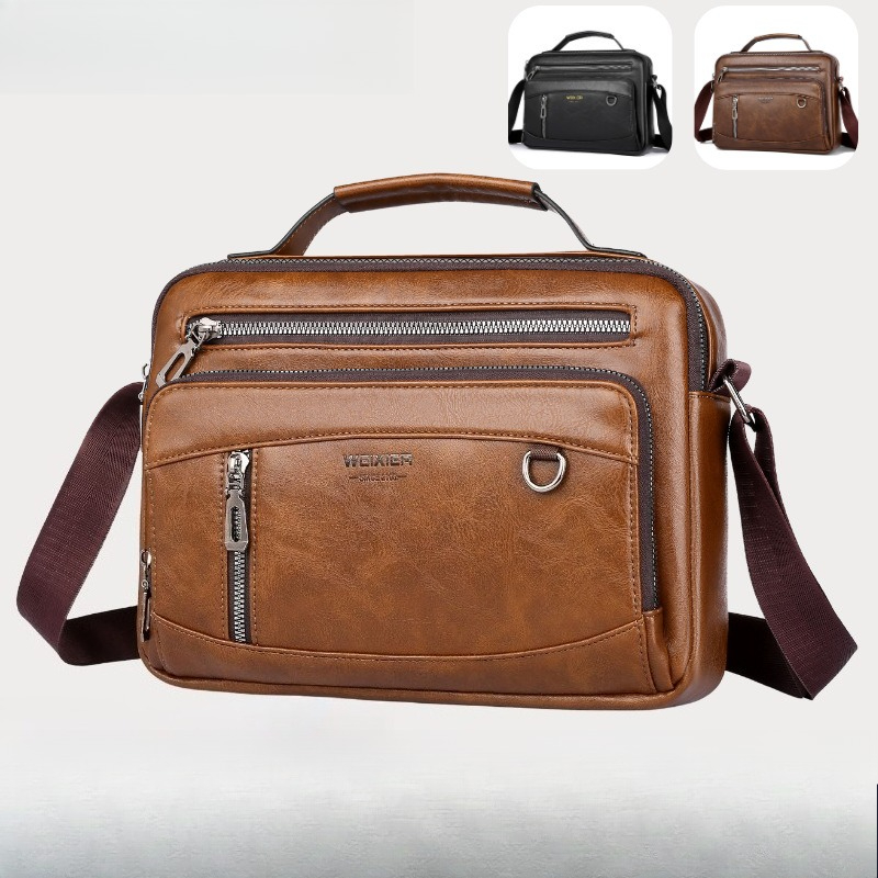 Structured Handbag Work - Herren-Umhängetasche aus PU-Leder mit mehreren Taschen