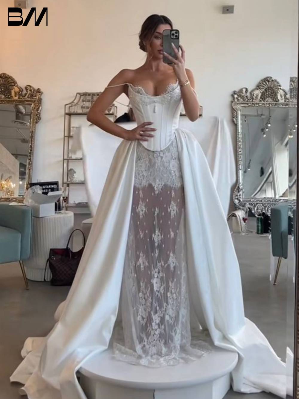 Formal Wear Gowns For Women - Modisches Spitzen-Korsett-Hochzeitskleid aus sexy Satin mit