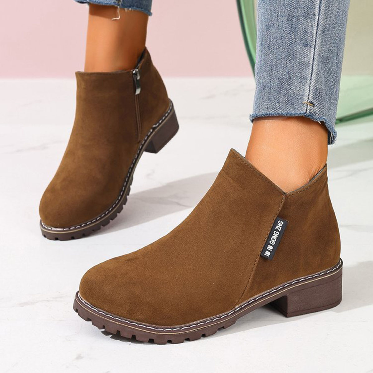 Women Formal Wear Shoes - Damen Herbst Winter Stiefeletten mit Seitenreißverschluss