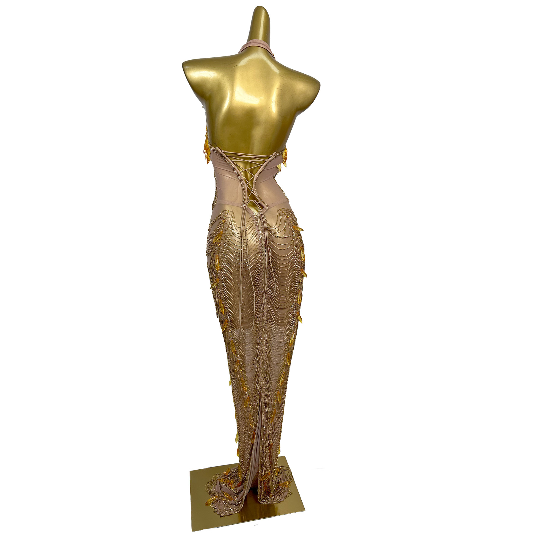 Women Formal Wear For Plus Size - Goldenes Rückenfreies Diamant-Quasten-Abendkleid Langes Ballkleid Formelles
