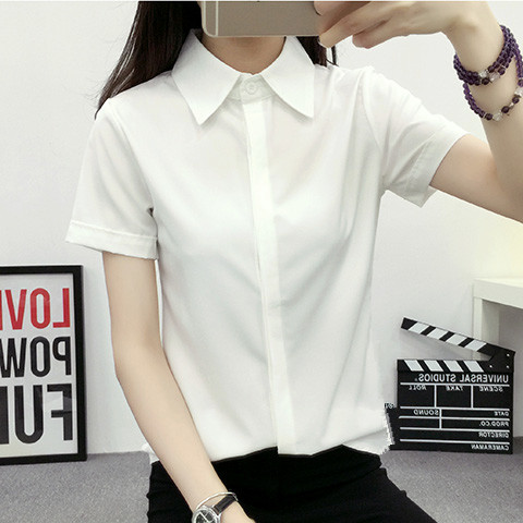 Women Formal Wear Korean - Weißes, lockeres Kurzarmhemd für Damen, Sommer,