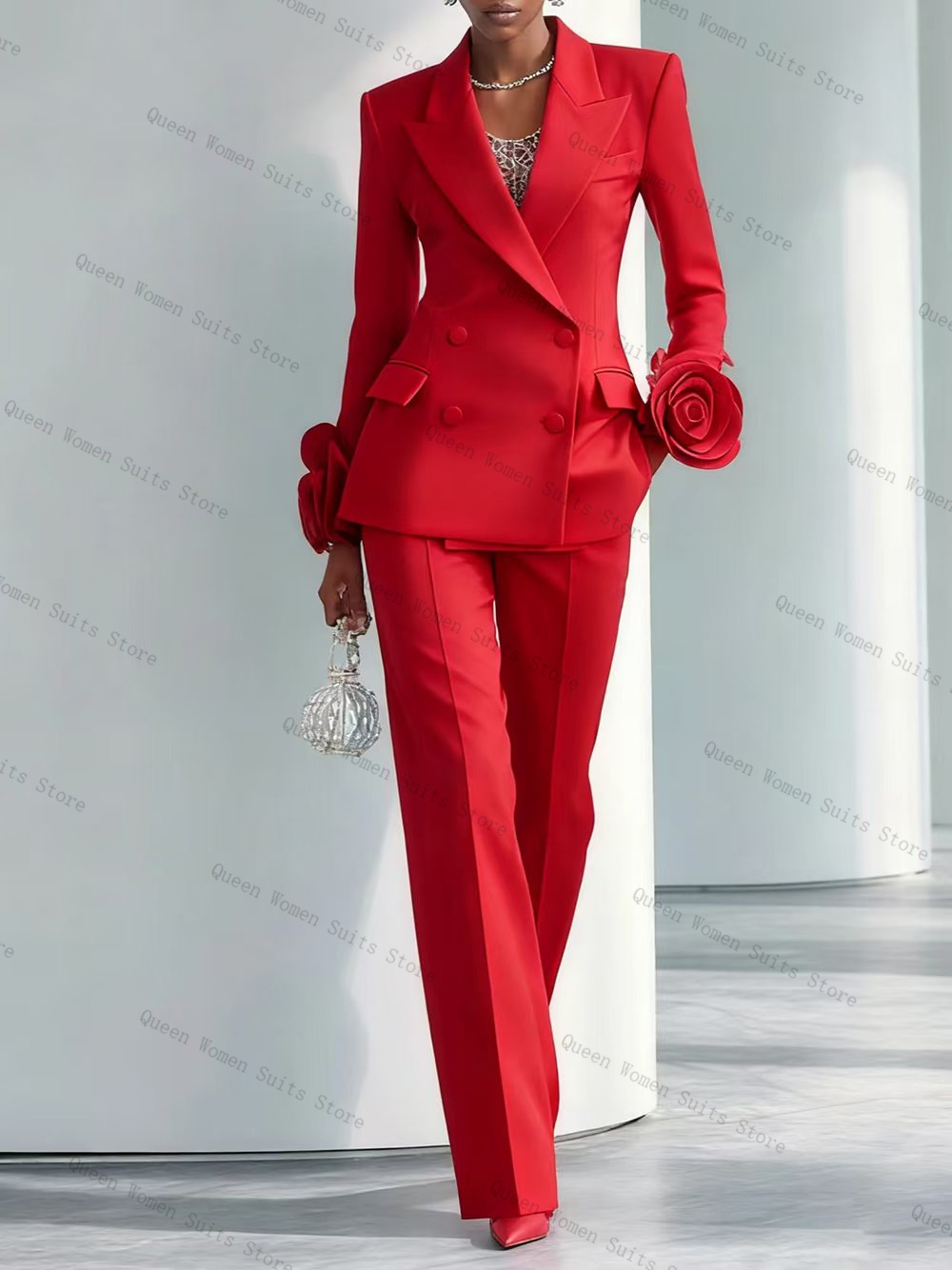 Women Formal Wear Blazer Set - Luxuriöses rotes Damen-Anzug-Set, 2-teilig, Blazer +