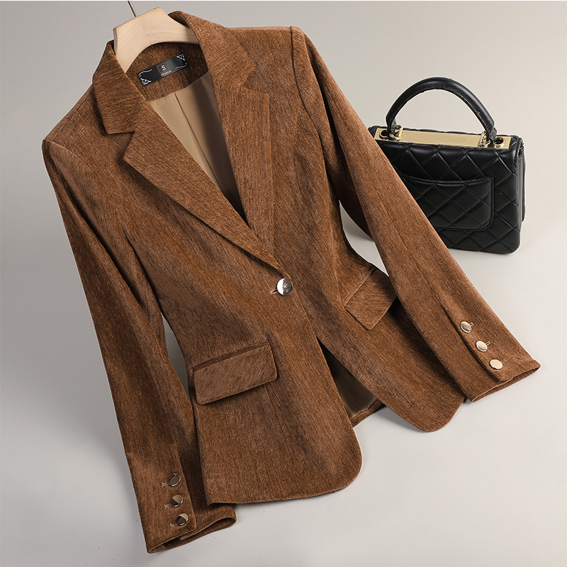 Women Formal Wear With Blazer - Gelbgoldener Samt-Blazer für Damen, Herbst-Winter, Freizeitanzüge,