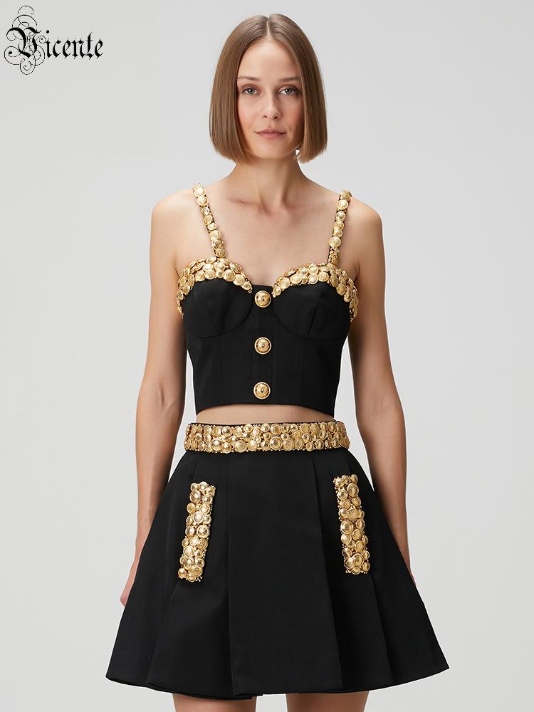 Women'S Formal Evening Wear Tops - VC Schwarzes zweiteiliges Set mit goldenen