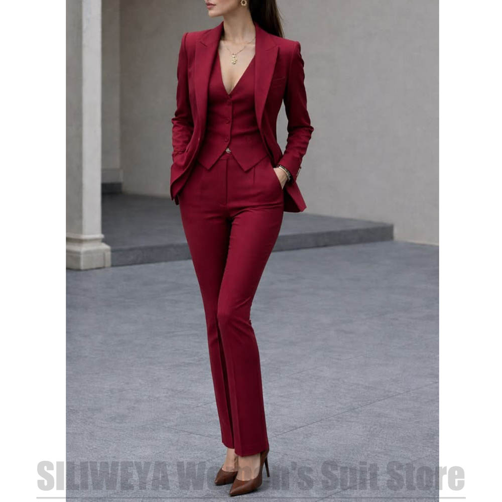 Women Formal Wear Blazer Set - Damen 3-teiliges Anzug-Set, Blazer, Weste, Hose,