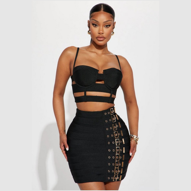 Women'S Formal Evening Wear Tops - Schwarz-weißes Bandage-Abschlussballkleid für Damen, 2-teilig, Top-BH