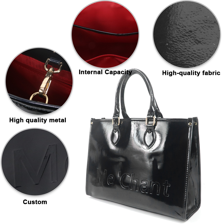 Damen Schwarze Glänzende Lackl – Structured Handbag Work Bewertung und Preis