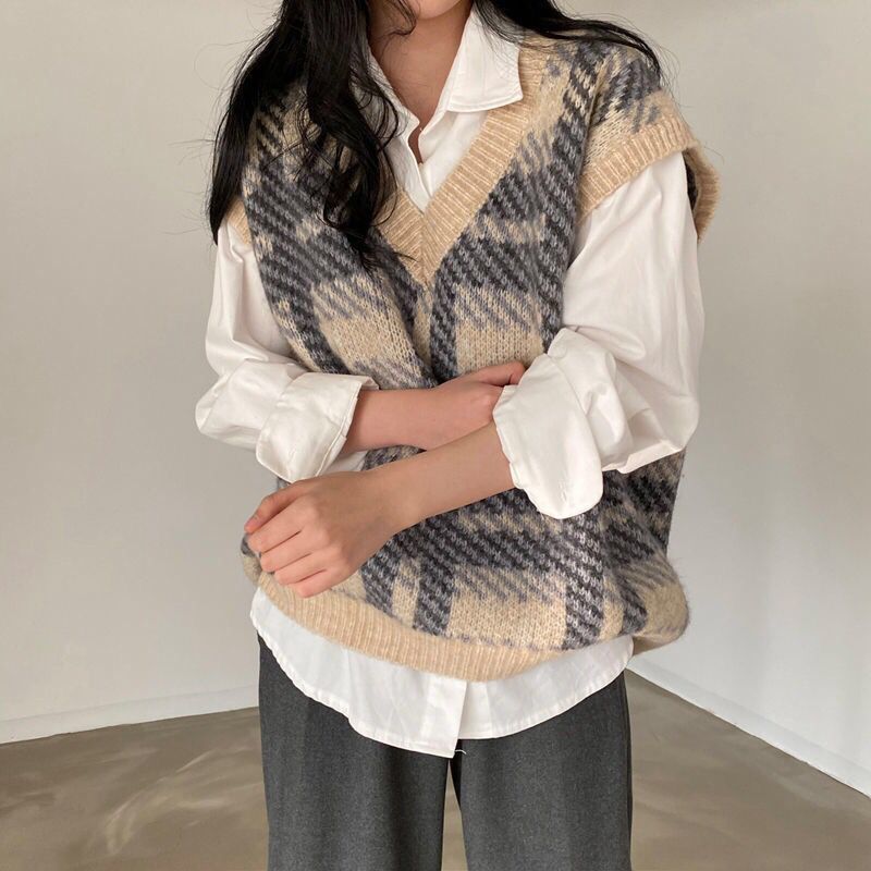Karierte Damenpullover, Oberte – Women Formal Wear Korean Bewertung und Preis
