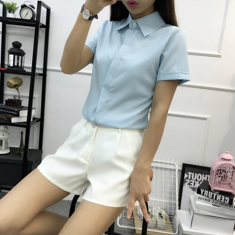 Weißes, lockeres Kurzarmhemd f – Women Formal Wear Korean Bewertung und Preis