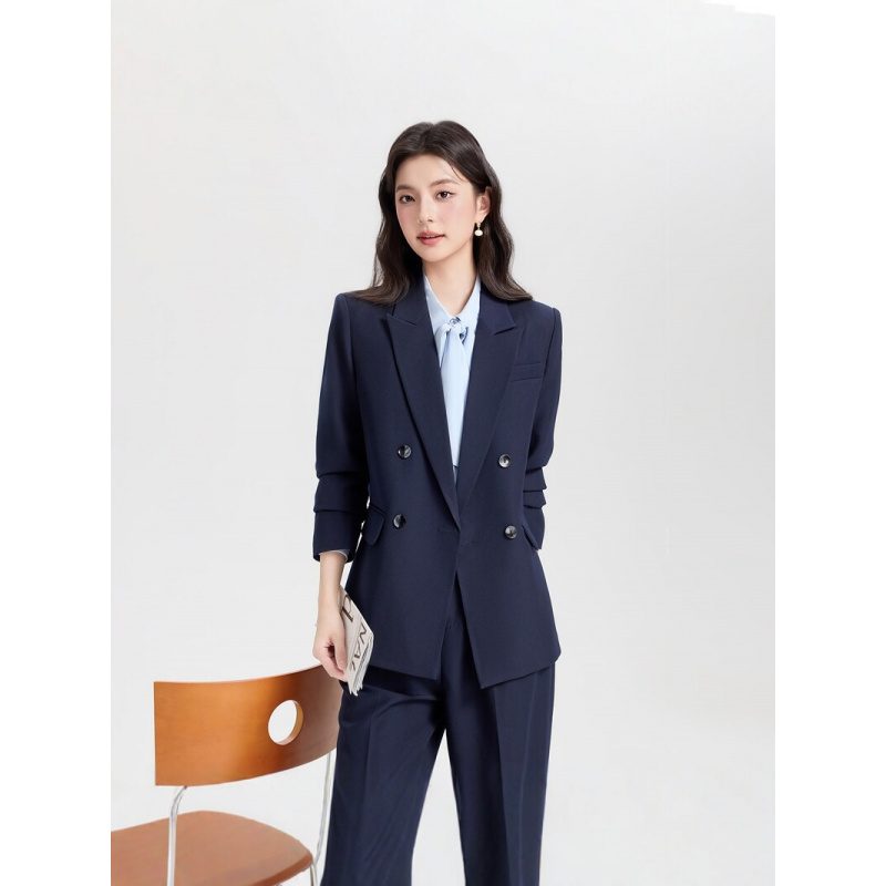 Marineblauer zweireihiger Dame – Women Formal Wear Korean Bewertung und Preis