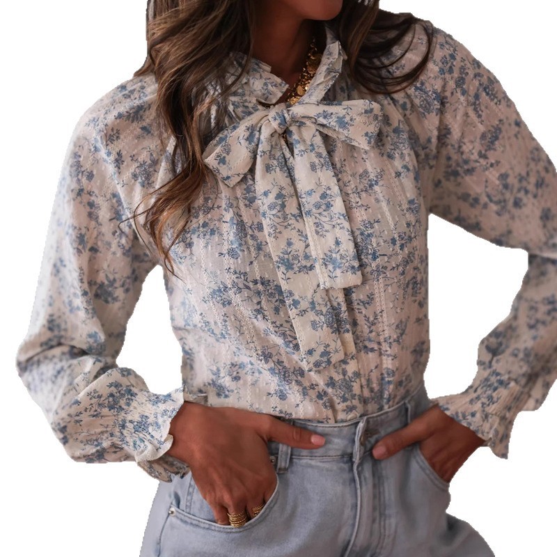 Damenmode Schleife Blumenmuste – Women'S Formal Evening Wear Tops Bewertung und Preis