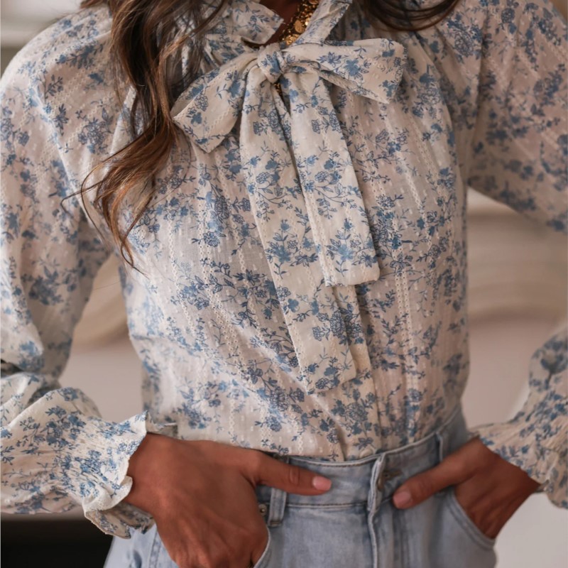 Damenmode Schleife Blumenmuste – Women'S Formal Evening Wear Tops Bewertung und Preis